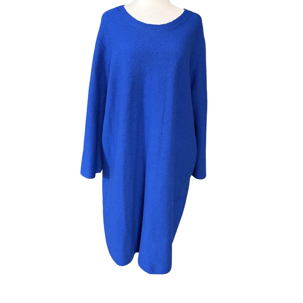 COS Sweater Dress Womens L Blue Merino Wool Knit Crew Neck Midi 3/4 Sleeve Boho
